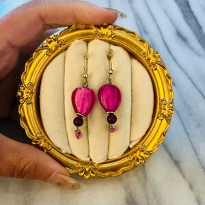 Glass Beaded Earrings Pink Multicolor Dangle Drop Colorful Style Jewelry‎